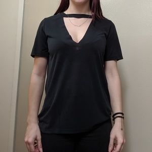 Black V cut-out tee